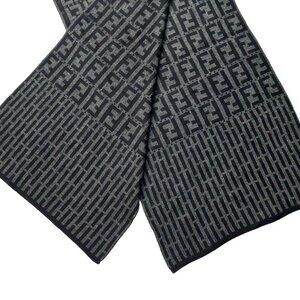 Vintage FENDI Geometric Print F Monogram Black & Gray Logo Scarf